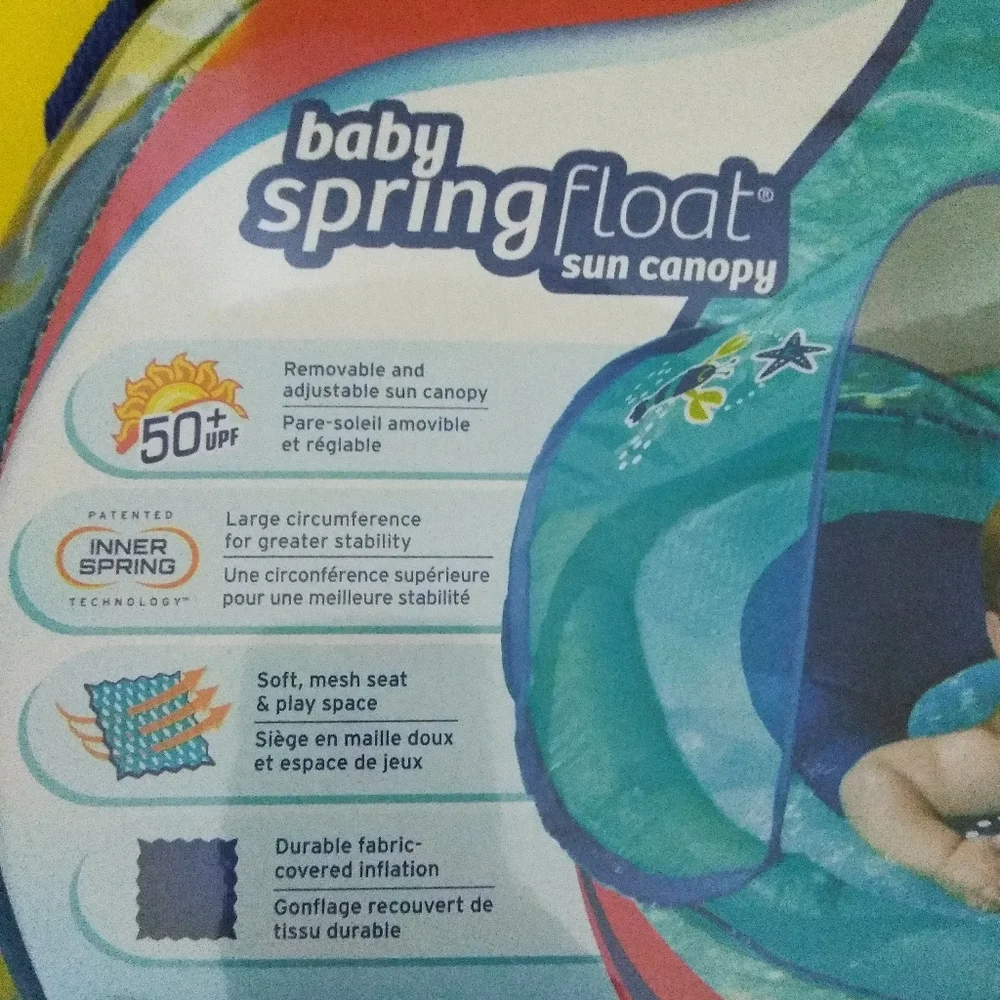 New SwimWays Baby Spring Float Sun Canopy BLUE * Swim Step 1 for 9-24 Months